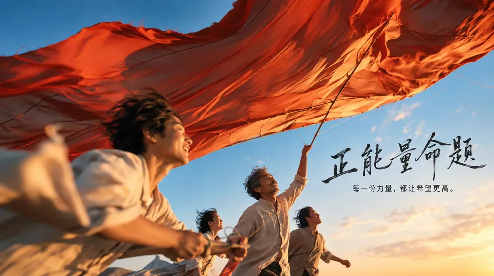 青年托起红色风帆，正能量命题：每一份力量，都让希望更高